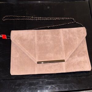 Chic Tan Suede Clutch with Chain Strap
